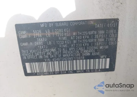 2021 Subaru Outback Limited Xt from USA, damaged, VIN 4S4BTGND5M3170018